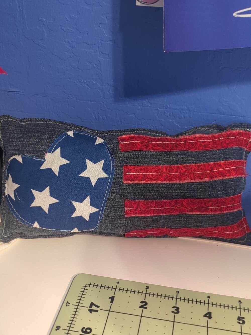Patriotic Star & Stripe Decorative Pillow Set - Red, White, Blue Set Of 2 9"X4" - Picture 2 of 3